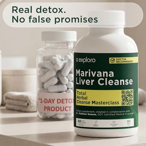 Exploro Liver Cleanser Detox Cleanse، التخلص من السموم للمستخدمين الثقيلين، 60 كبسولة / مكمل مع مكملات الكركم، مكملات الزنك، جذر الهندباء، مكمل شوك الحليب، الكولين، جذر الأرقطيون in Kuwait