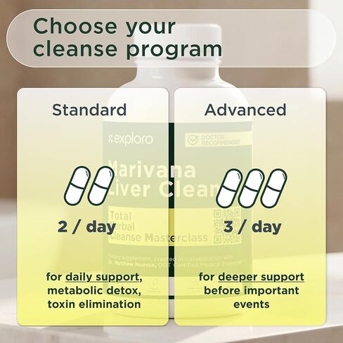 Exploro Liver Cleanser Detox Cleanse، التخلص من السموم للمستخدمين الثقيلين، 60 كبسولة / مكمل مع مكملات الكركم، مكملات الزنك، جذر الهندباء، مكمل شوك الحليب، الكولين، جذر الأرقطيون in Kuwait