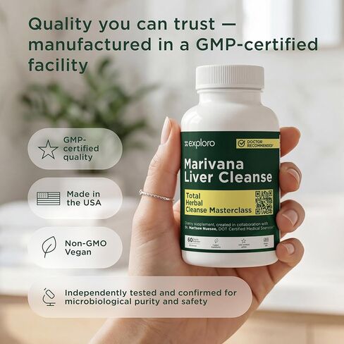 Exploro Liver Cleanser Detox Cleanse، التخلص من السموم للمستخدمين الثقيلين، 60 كبسولة / مكمل مع مكملات الكركم، مكملات الزنك، جذر الهندباء، مكمل شوك الحليب، الكولين، جذر الأرقطيون in Kuwait