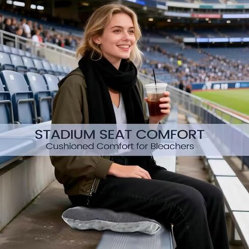 Inflatable Seat Cushion with Soft Comfort Cover - Portable Travel Air Pad for Long Flights & Airplane - Support for Stadium Bleachers & Outdoor Events - Compact, Lightweight & Supportive (Grey) in Saudi Arabia