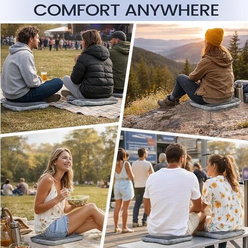 Inflatable Seat Cushion with Soft Comfort Cover - Portable Travel Air Pad for Long Flights & Airplane - Support for Stadium Bleachers & Outdoor Events - Compact, Lightweight & Supportive (Grey) in Saudi Arabia
