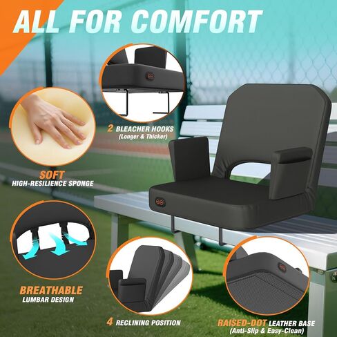 HOPERAN Heated Stadium Seats for Bleachers with Back Support - 3 Levels Bleacher Chairs with Back and Cushion and Armrest, Wide & Thick Padded Bleacher Seats, Stadium Chairs for Outdoor Sports Games in Saudi Arabia