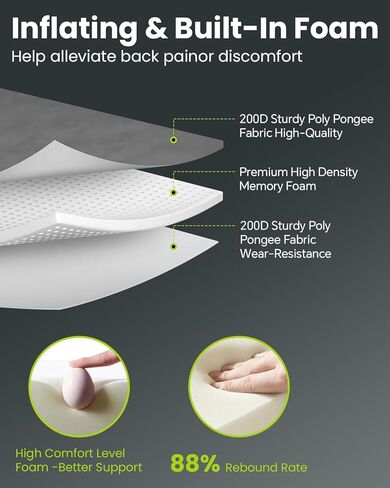 وسادة مقعد الاستاد ذاتية النفخ - محمولة، خفيفة الوزن، مقاومة للماء، وسادة مقعد قابلة للنفخ، وسادة إسفنجية لمقعد المبيض، السفر بالطائرة، السيارة، كرسي المكتب، الأحداث الرياضية، التخييم في الهواء الطلق in Kuwait