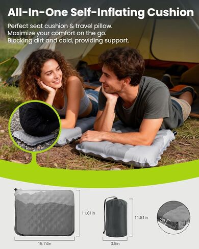 وسادة مقعد الاستاد ذاتية النفخ - محمولة، خفيفة الوزن، مقاومة للماء، وسادة مقعد قابلة للنفخ، وسادة إسفنجية لمقعد المبيض، السفر بالطائرة، السيارة، كرسي المكتب، الأحداث الرياضية، التخييم في الهواء الطلق in Kuwait