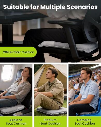 وسادة مقعد الاستاد ذاتية النفخ - محمولة، خفيفة الوزن، مقاومة للماء، وسادة مقعد قابلة للنفخ، وسادة إسفنجية لمقعد المبيض، السفر بالطائرة، السيارة، كرسي المكتب، الأحداث الرياضية، التخييم في الهواء الطلق in Kuwait