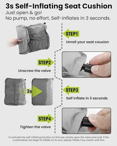 وسادة مقعد الاستاد ذاتية النفخ - محمولة، خفيفة الوزن، مقاومة للماء، وسادة مقعد قابلة للنفخ، وسادة إسفنجية لمقعد المبيض، السفر بالطائرة، السيارة، كرسي المكتب، الأحداث الرياضية، التخييم في الهواء الطلق in Kuwait