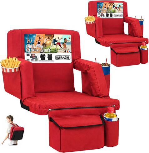 مقعد استاد أوفرمونت مع دعم خلفي - وسادة مبطنة مقاس 2.8 بوصة، مقعد مبيض بستة أوضاع مع خطافات مزدوجة وأشرطة ظهر وجيوب لحمل الأكواب - كرسي استاد محمول للمناسبات الرياضية والحفلات الموسيقية in Kuwait