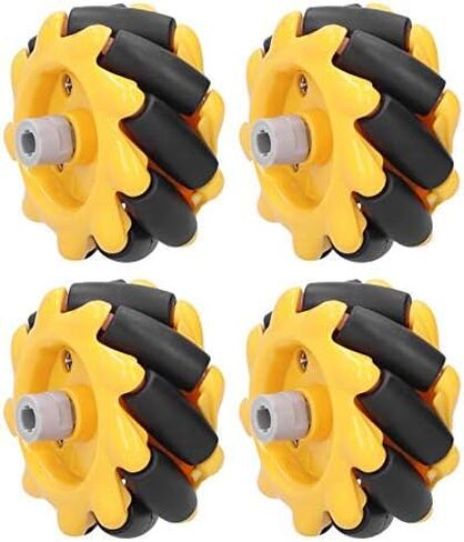4Pcs Mecanum Wheels, ABS and Rubber Omni Wheels, Yellow and Black 48mm Omni Directional Wheel as Accessories Replacement for Building Blocks, TT Motors and Others in Kuwait