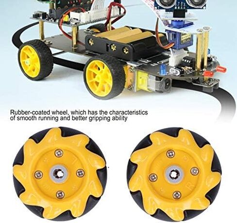 4Pcs Mecanum Wheels, ABS and Rubber Omni Wheels, Yellow and Black 48mm Omni Directional Wheel as Accessories Replacement for Building Blocks, TT Motors and Others in Kuwait