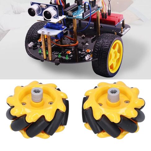 4Pcs Mecanum Wheels, ABS and Rubber Omni Wheels, Yellow and Black 48mm Omni Directional Wheel as Accessories Replacement for Building Blocks, TT Motors and Others in Kuwait
