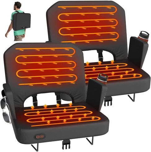 HOPERAN Heated Stadium Seats for Bleachers with Back Support - 3 Levels Bleacher Chairs with Back and Cushion and Armrest, Wide & Thick Padded Bleacher Seats, Stadium Chairs for Outdoor Sports Games in Saudi Arabia