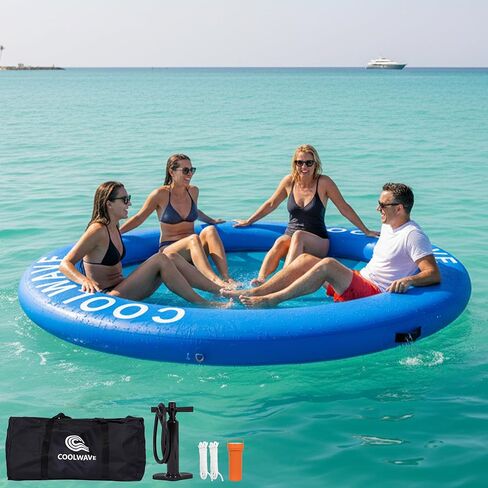 أرجوحة مائية قابلة للنفخ من كول ويف، طوف قابل للنفخ للعائلة والأصدقاء، حلقة عائمة للحفلات، تناسب عدة أشخاص، 8 × 8 بوصة in Kuwait