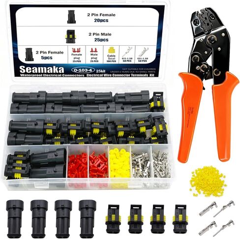 1008PCS 63 Sets Waterproof Automotive Wire Connectors Kit 1/2/3/4/5/6 Pin Automotive Replacement Electrical Accessories Plug Connectors Kit Male and Female Connector with Ratchet Crimping Tool in Kuwait