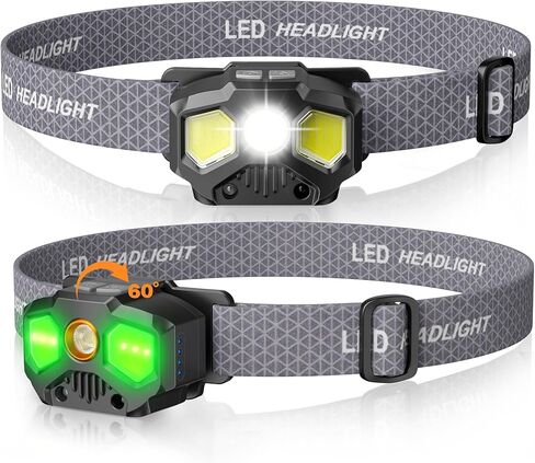 Rechargeable Headlamp, 1400 Lumens LED Headlamp with Red/Green/White 14 Modes Ultra-Bright Headlamp Rechargeable, Motion Sensor Headlamp with Memory Function in Kuwait