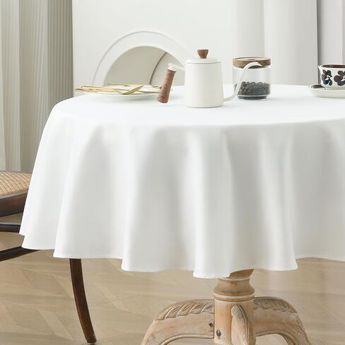 مفرش طاولة Wracra من الكتان بتصميم دائري مقاس 48 بوصة، غطاء طاولة من القماش قابل للغسل للاستخدام الداخلي والخارجي وخالي من التجاعيد لتزيين حفلات عيد الميلاد وعطلات المطبخ، أبيض، مستدير 48 بوصة in Kuwait