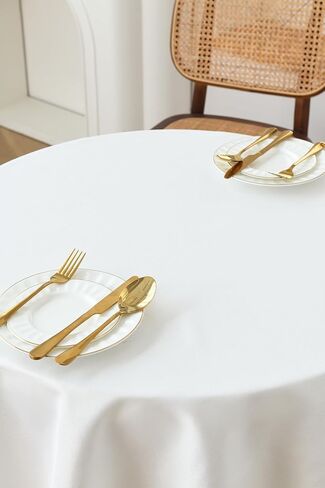 مفرش طاولة Wracra من الكتان بتصميم دائري مقاس 48 بوصة، غطاء طاولة من القماش قابل للغسل للاستخدام الداخلي والخارجي وخالي من التجاعيد لتزيين حفلات عيد الميلاد وعطلات المطبخ، أبيض، مستدير 48 بوصة in Kuwait