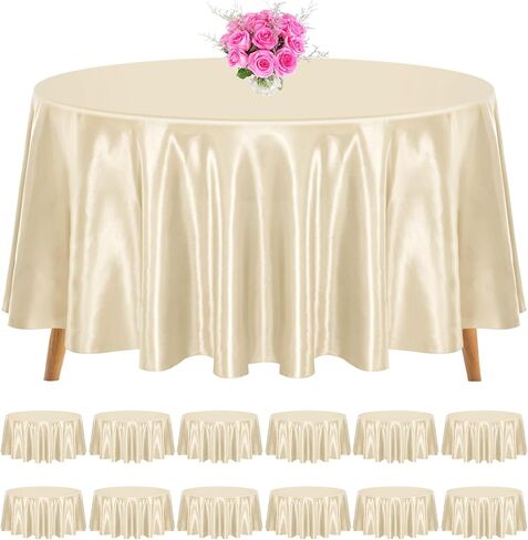 12 Pack 120 Inch Round Tablecloth, Hunter Green Satin Fabric Table Cloth for Round Tables, Wrinkle Resistant Washable TableCover Bright Silk TableClothes for Wedding Party Dining Tables Banquet in Kuwait