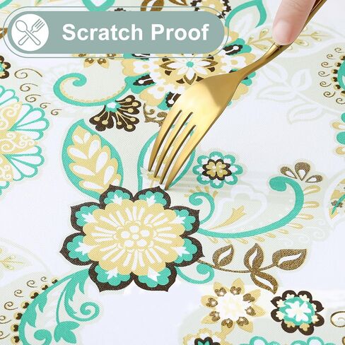 misaya Rectangle Waterproof Vinyl Table Cloth, Wipeable Tablecloth with Flannel Backing, Plastic Table Cover for Easter, Dinner, Picnic, Indoor and Outdoor (Paisley Flower, 60" x 102") in Kuwait