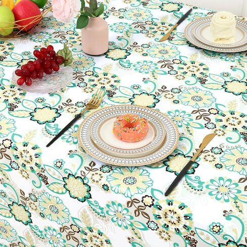 misaya Rectangle Waterproof Vinyl Table Cloth, Wipeable Tablecloth with Flannel Backing, Plastic Table Cover for Easter, Dinner, Picnic, Indoor and Outdoor (Paisley Flower, 60" x 102") in Kuwait