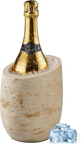 Natural Travertine Textures Wine Chiller Bucket – 750ml Resin Cooler for Wine & Champagne Bottles, Party Bar Cart Decor – Keeps Drinks Cold, Unique Gift for Wine Lovers, Housewarming (Beige) in Saudi Arabia
