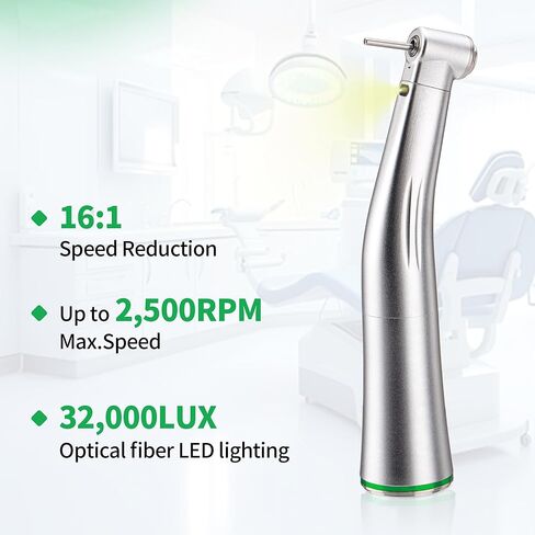 4E 4E's USA Electric 16:1 قبضة اللبية: زاوية كونترا | ضوء LED للألياف الضوئية | موصل من النوع E ورذاذ الماء الداخلي | الأعلى. السرعة 2,500 دورة في الدقيقة | تمت الموافقة على 510(K) لعلاج قناة الجذر in Kuwait