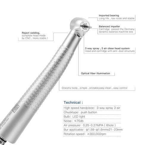 Coxo CX207-G Fiber-Optic High-Speed Air Turbine Handpiece, Standard Head, 3-Port Spray, #H16-NSPQ, Sold by JMU in Kuwait