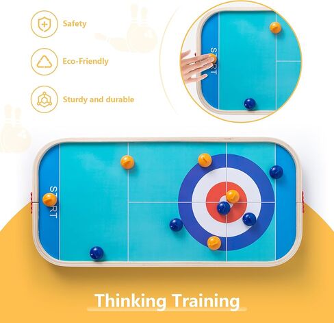 3-in-1 Wooden Tabletop Board Game - Portable Curling, Slingshot & Bowling Set for Kids & Family - Educational Montessori Toy, Screen-Free Indoor Fun, for Boys Girls Ages 3+ in Saudi Arabia