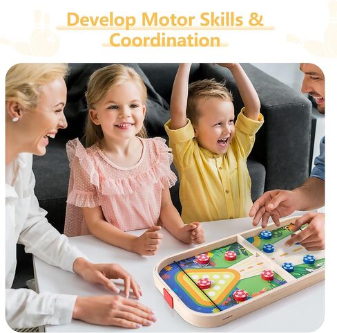 3-in-1 Wooden Tabletop Board Game - Portable Curling, Slingshot & Bowling Set for Kids & Family - Educational Montessori Toy, Screen-Free Indoor Fun, for Boys Girls Ages 3+ in Saudi Arabia