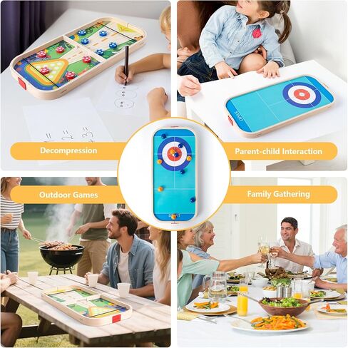 3-in-1 Wooden Tabletop Board Game - Portable Curling, Slingshot & Bowling Set for Kids & Family - Educational Montessori Toy, Screen-Free Indoor Fun, for Boys Girls Ages 3+ in Saudi Arabia