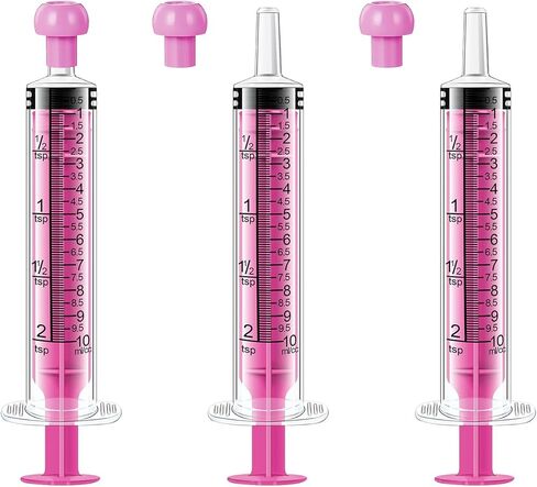3Pcs 10ml Children Oral Syringes, Liquid Plastic Syringe,Colorful Measuring Tools Individually Sealed for Feeding,Baby Medicine Syringes with Caps (Pink) in Kuwait
