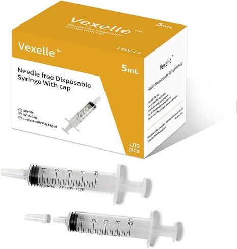 100 PCS 5ml Syringe with Cap for Liquid, Oral Syringe without Needle for Medicine Dropper, Colostrum Collect, Feeding Pets, Liquid Measuring, sterile Individually Sealed, Luer Slip in Kuwait