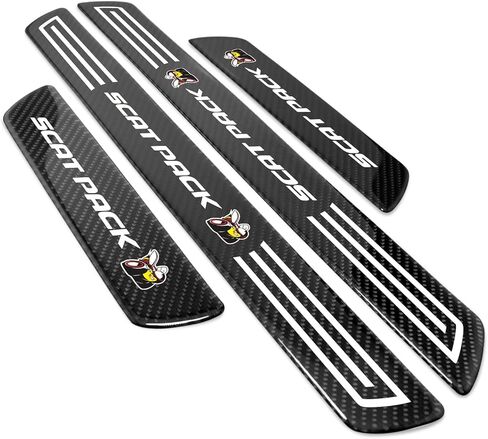 for Dodge Scat-Pack Black Real Carbon Fiber Universal Car Door Sill Step Protector Kick Plates a Set of 4 in Saudi Arabia