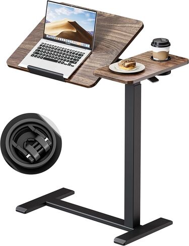 Okin Overbed Bedside Table with Wheels, Adjustable Medical Tilt Top Hospital Bed Table Over The Bed, Rolling Desk Mobile Standing Desk for Hospital Home Use (Walnut) in Saudi Arabia