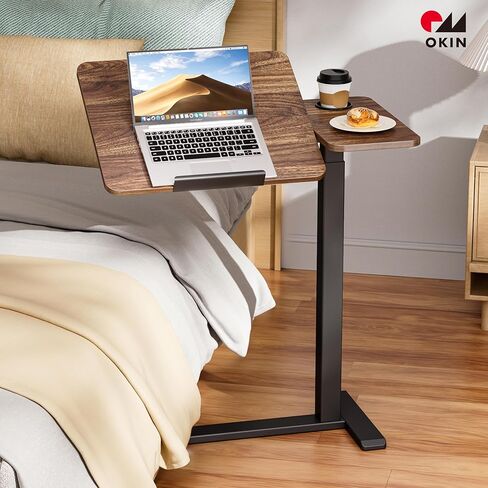 Okin Overbed Bedside Table with Wheels, Adjustable Medical Tilt Top Hospital Bed Table Over The Bed, Rolling Desk Mobile Standing Desk for Hospital Home Use (Walnut) in Saudi Arabia