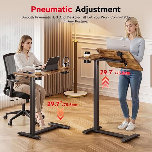 Okin Overbed Bedside Table with Wheels, Adjustable Medical Tilt Top Hospital Bed Table Over The Bed, Rolling Desk Mobile Standing Desk for Hospital Home Use (Walnut) in Saudi Arabia