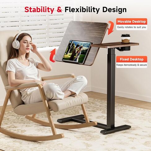 Okin Overbed Bedside Table with Wheels, Adjustable Medical Tilt Top Hospital Bed Table Over The Bed, Rolling Desk Mobile Standing Desk for Hospital Home Use (Walnut) in Saudi Arabia