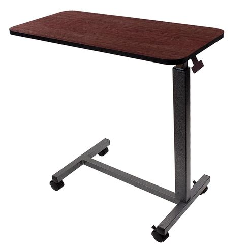 Dynarex Overbed Table - Height Adjustable Rolling Side Table with Locking Wheels - H-Base Frame, Lift Mechanism - 30" x 15" Top, Height 29" - 45", 50 lb Capacity - Mahogany - 1 Count in Saudi Arabia