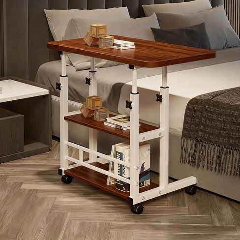 طاولة بجانب السرير الطبية VebaCidi مع رفين وعجلات (للاستخدام في المستشفى والمنزل)، مكتب مقاس 31 1/2 بوصة مع سطح خشبي غير قابل للإمالة، ارتفاع قابل للتعديل (الجوز الأسود) in Kuwait