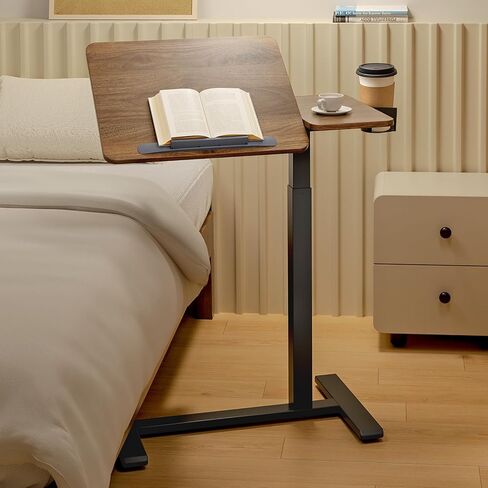 Overbed Bedside Table with Wheels, Pneumatic Adjustable Medical Tilt Top Hospital Bed Table Over The Bed, Rolling Laptop Desk, Mobile Standing Desk for Hospital and Home Use, Rustic Brown in Saudi Arabia