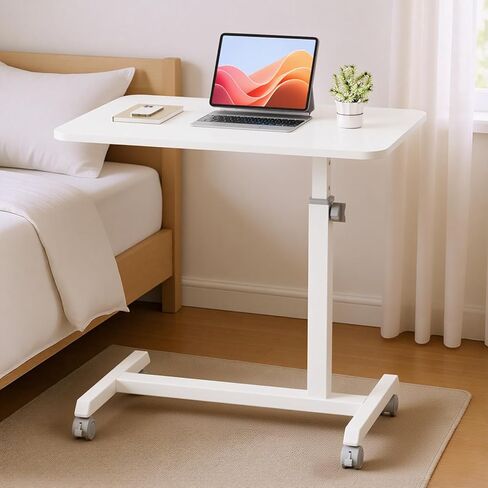 طاولة بجانب السرير من كومهوما مع عجلات، طاولة سرير مستشفى قابلة للإمالة فوق السرير، مكتب قائم متنقل قابل للتعديل، مكتب كمبيوتر محمول متدحرج للاستخدام في المستشفى والمنزل، أبيض in Kuwait