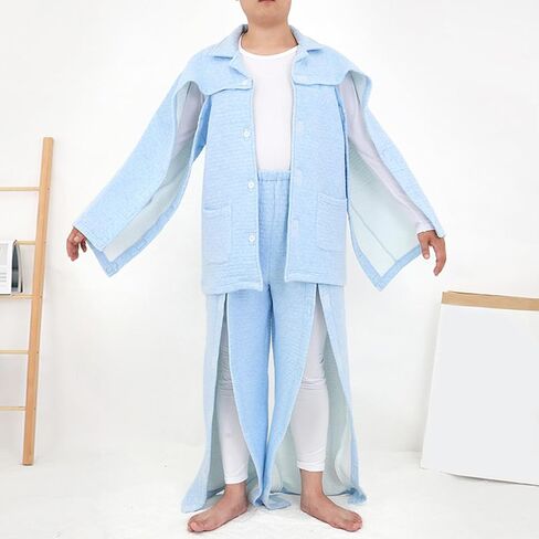 Shoulder Surgery Shirts for Men Tear Away Bedridden Patient Clothing Full Open Side Pants Hospital Gowns,Blue Pants,M in Saudi Arabia