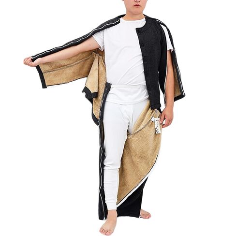 Thickened Pajamas for Hospital Patients, Double-Ended Zipper Bedridden Patient Clothing, Fleece Tear Away Patient Clothes, Medical Patient Gowns,Black,XL in Saudi Arabia