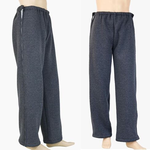 Tear Away Patient Clothes Double Zipper Bedridden Pajamas Set Fleece Thickened Suitable for Elderly, Washable,Black,L in Saudi Arabia