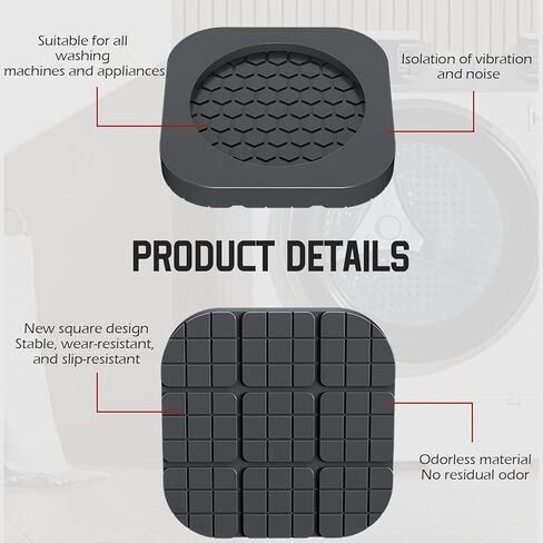 Shock Absorbing Mat-Square, Anti Vibration Pads for Washing Machine, Anti Vibration Pads Prevent Washer & Dryer Moving Shaking Walking, Floor Protector 4 Pack in Kuwait