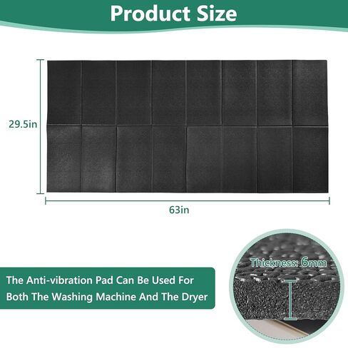 STARTWO Washer Dryer Anti-Vibration Mat Large Foldable Waterproof Non-Slip Shockproof Rubber Mat 63.0"L x 29.5"W for Washing Machine Dryer & Floor Protection in Kuwait