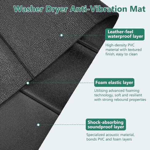 STARTWO Washer Dryer Anti-Vibration Mat Large Foldable Waterproof Non-Slip Shockproof Rubber Mat 63.0"L x 29.5"W for Washing Machine Dryer & Floor Protection in Kuwait
