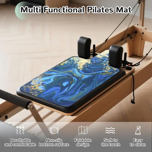 بساط إصلاح بيلاتيس غير قابل للانزلاق، بساط منشفة بيلاتيس بسطح من الصوف الناعم، بساط بيلاتيس مع معدات متعددة، خفيف الوزن وقابل للطي، فتل وسريع الجفاف لليوجا واللياقة البدنية (طلاء زيتي أزرق) in Kuwait