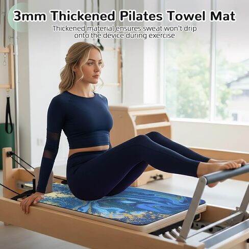 بساط إصلاح بيلاتيس غير قابل للانزلاق، بساط منشفة بيلاتيس بسطح من الصوف الناعم، بساط بيلاتيس مع معدات متعددة، خفيف الوزن وقابل للطي، فتل وسريع الجفاف لليوجا واللياقة البدنية (طلاء زيتي أزرق) in Kuwait