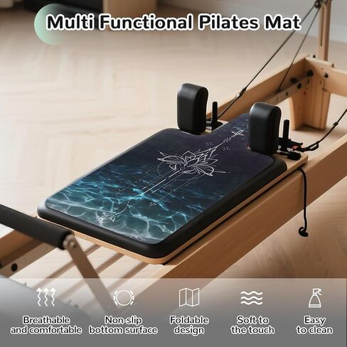 بساط بيلاتيس مصلح غير قابل للانزلاق، بساط منشفة بيلاتيس بسطح من الصوف الناعم، بساط بيلاتيس مع معدات متعددة، خفيف الوزن وقابل للطي، فتل وسريع الجفاف لليوجا واللياقة البدنية (أخضر لوتس داكن) in Kuwait