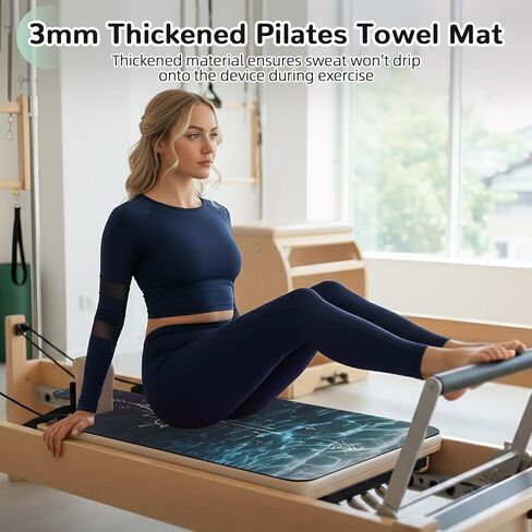 بساط بيلاتيس مصلح غير قابل للانزلاق، بساط منشفة بيلاتيس بسطح من الصوف الناعم، بساط بيلاتيس مع معدات متعددة، خفيف الوزن وقابل للطي، فتل وسريع الجفاف لليوجا واللياقة البدنية (أخضر لوتس داكن) in Kuwait